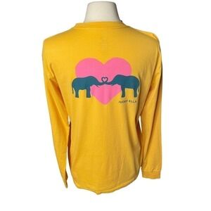 Ivory Ella Elephant Graphic Long Sleeve Gold Tee Oversized Women’s Small